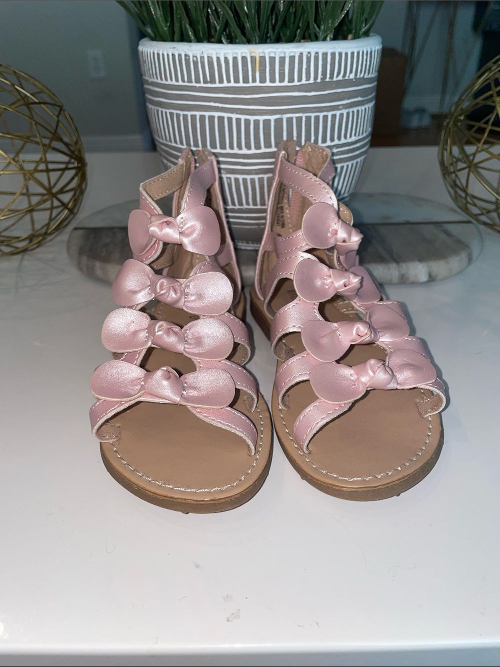 Maggie & Zoe Shiny Pink Bow Gladiator Sandals